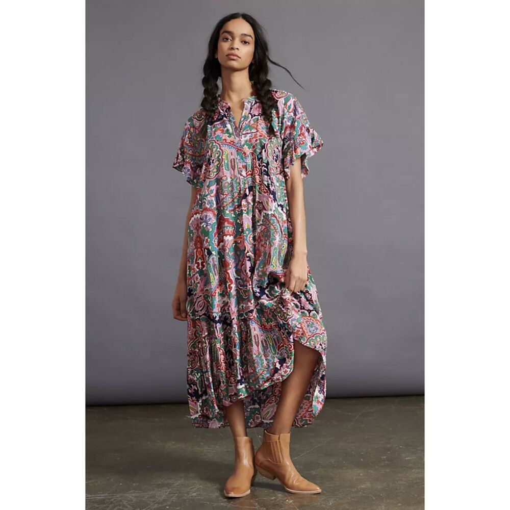 Anthropologie Maeve Antoinette Maxi Dress Size Large Boho Paisley Oversized